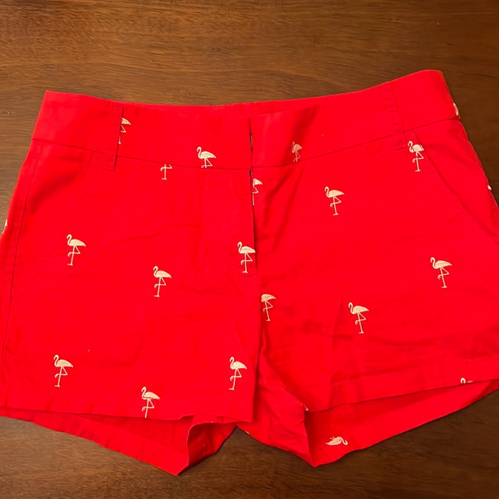 J. Crew Cotton Chino Embroidered Flamingo Shorts Size 0